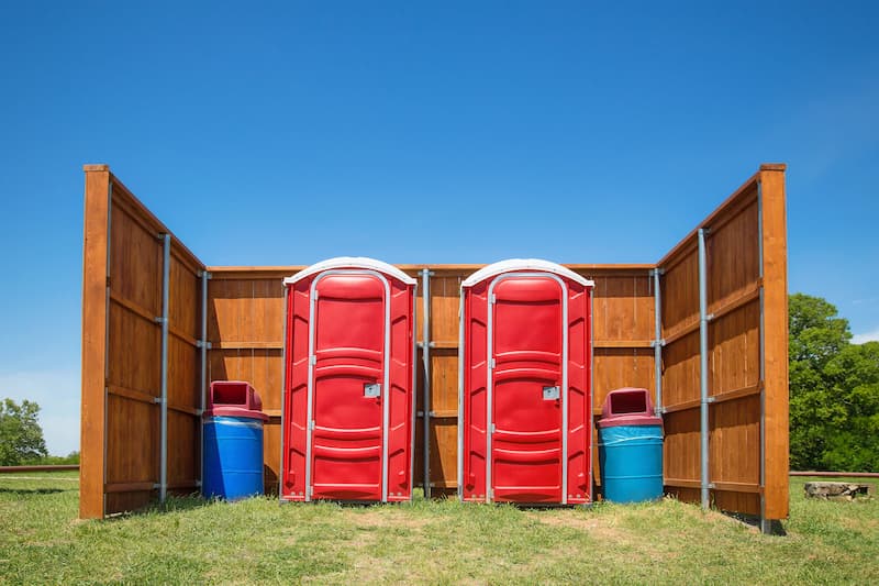 Short-term porta potty units staged for delivery in Walterboro, South Carolina